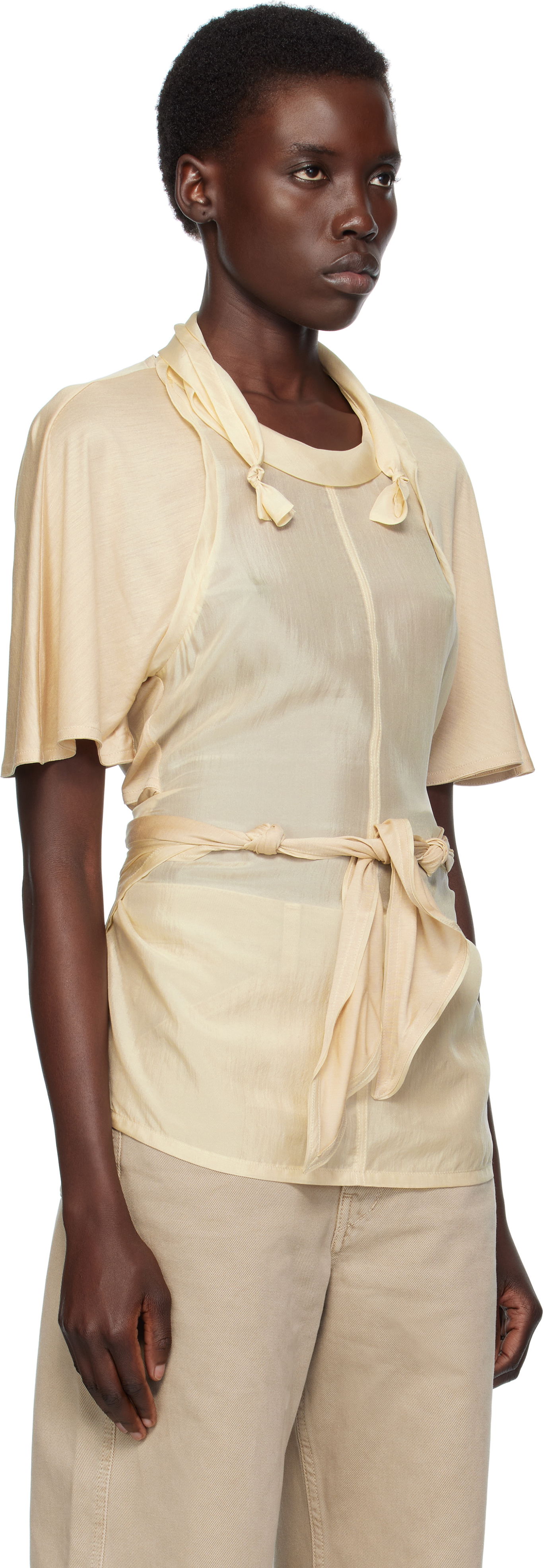 Majice in brezrokavniki LEMAIRE Lemaire Mixed Fabric Knotted Top Bež | TO1332 LF1373, 1