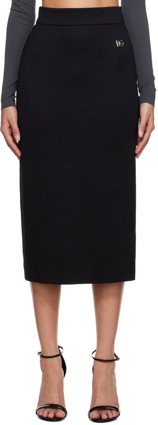 Krila Dolce & Gabbana Black Milano Midi Skirt Črna | F4B6UT FUGPN