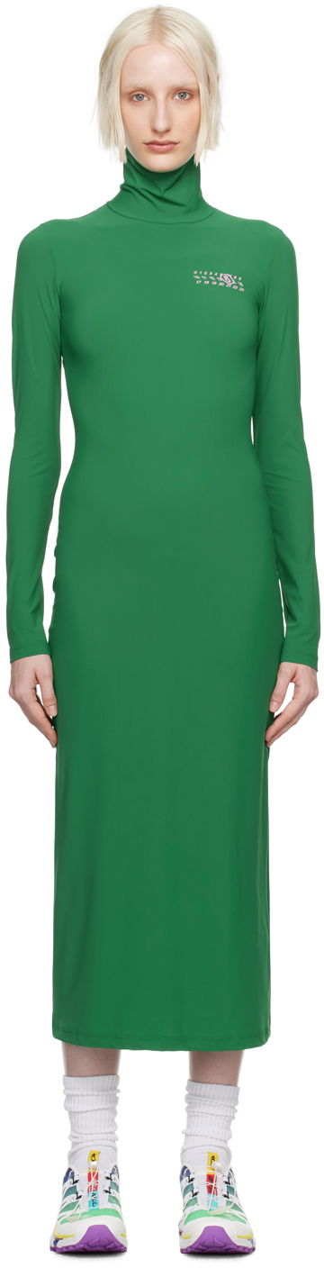 Obleke Maison Margiela MM6 Green Printed-Logo Midi Dress Zelena | S62DG0036 M20039