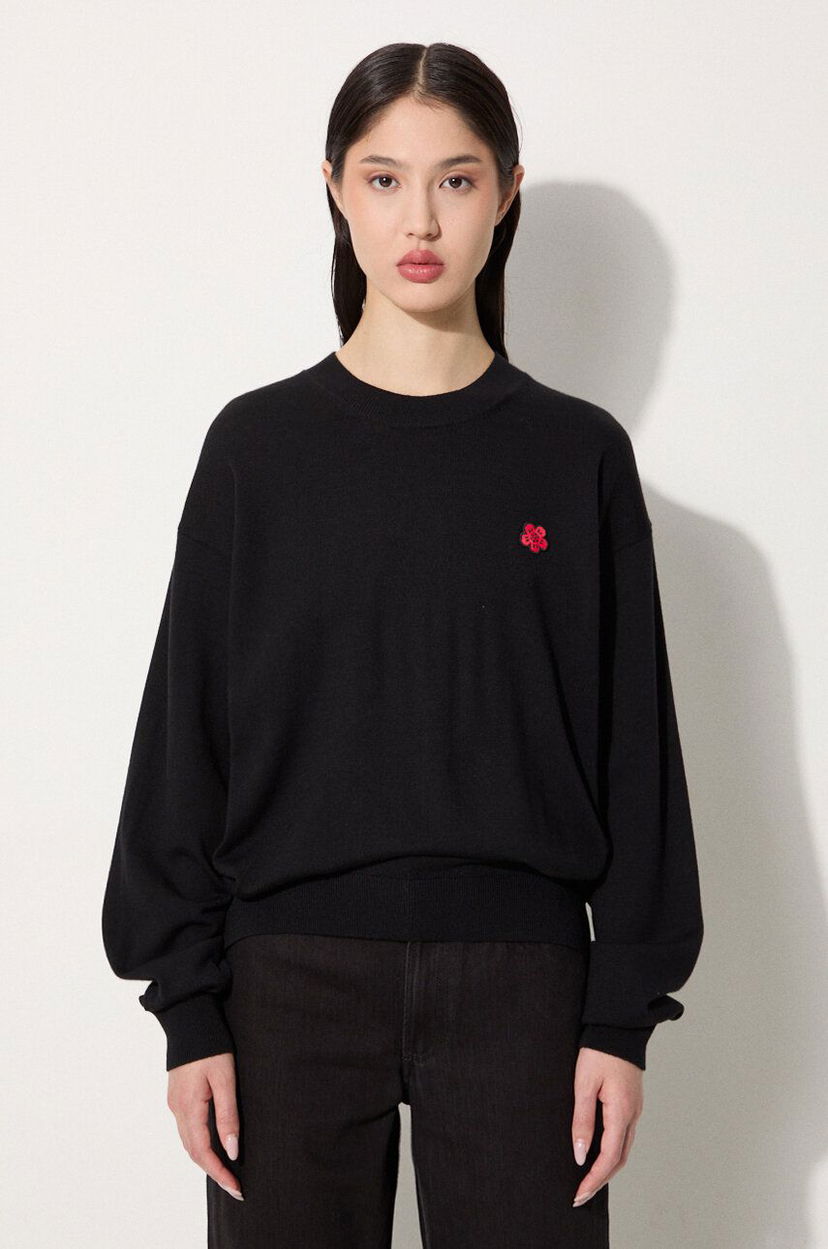 Pleteni pulover KENZO Crest Jumper Črna | FE62PU4893LB.99J