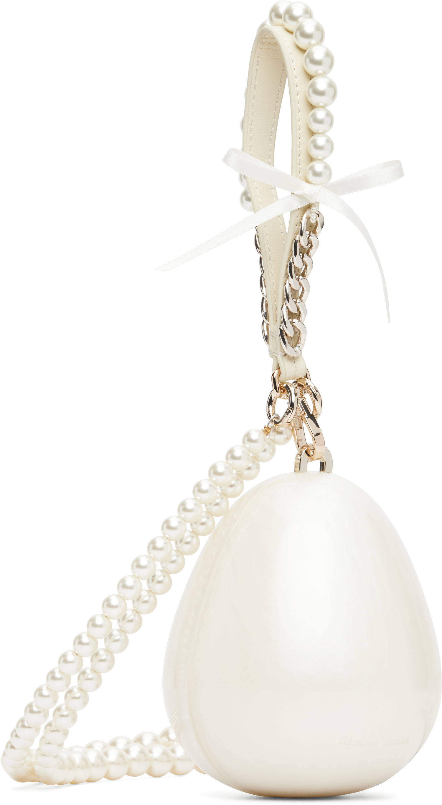 Torbica Simone Rocha Simone Rocha Pearl & Chain Strap Pearl Egg Bag Bela | BAG110ECBOW 0773, 1