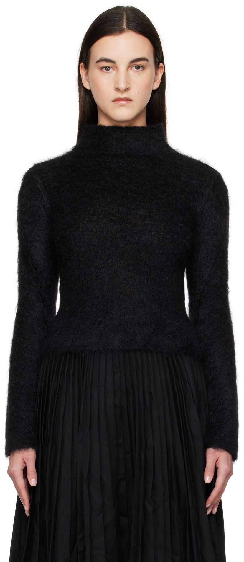 Pleteni pulover Marni Marni Brushed Mohair Mock Neck Sweater Črna | DVMD0180A0 UFU172