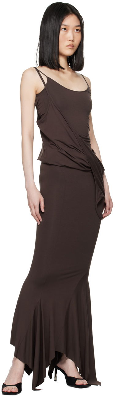 Obleke The Attico Attico Layered Midi Dress Rjava | 247WCM121 J045, 3