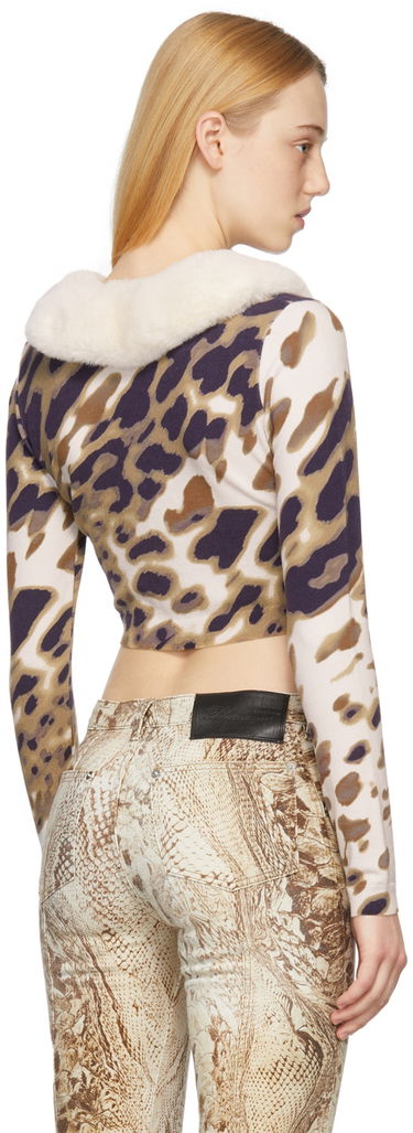 Pleteni pulover Blumarine Blumarine Print Cropped Cardigan with Faux Fur Collar Večbarvna | 2M147A, 2