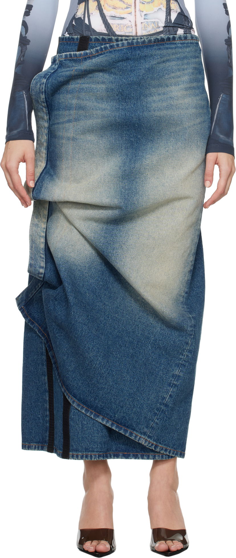 Krila Y/PROJECT Blue Velcro Denim Midi Skirt Modra | 107SK005