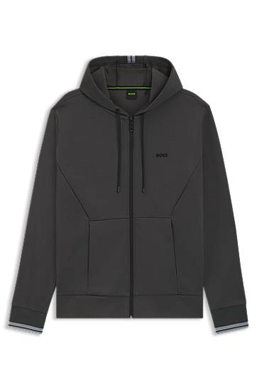 Pulover BOSS BOSS Cotton-Blend Zip-Up Hoodie with Stripe Details Siva | 50542974