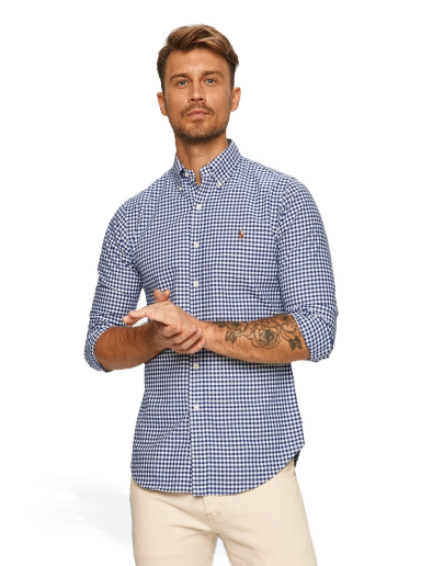 Srajce Polo by Ralph Lauren Custom-Fit Oxford Checked Shirt Modra | 710549084010