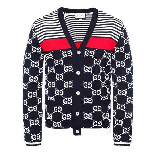Pleteni pulover Gucci Classic Full Logo Stitching Wool Cardigan Modra | 523048-X9I07-4696