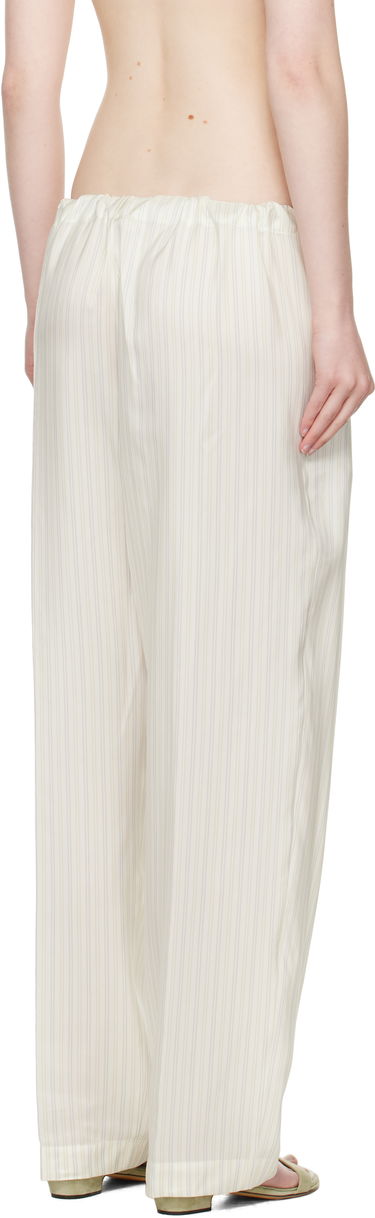 Hlače Khaite KHAITE Trenton Striped Drawstring Trousers Bela | 31603003, 2