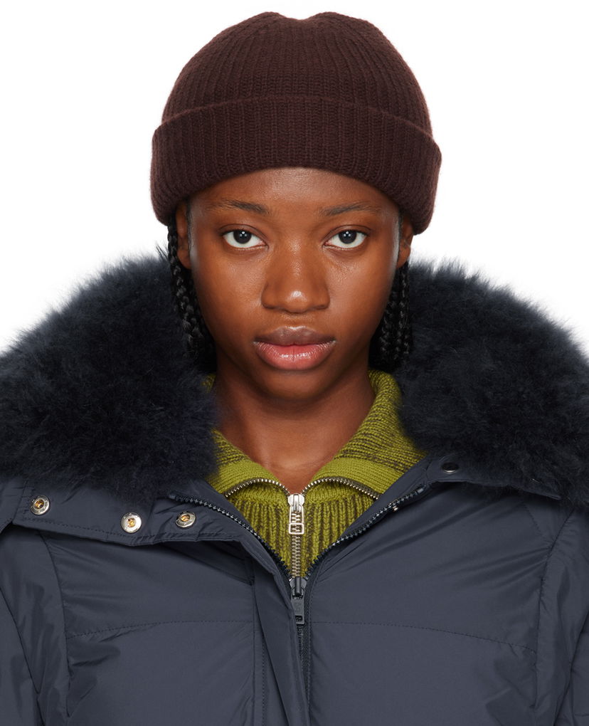 Beanie Yves Salomon Ribbed Beanie Rjava | 24W23WAA500XXMACL