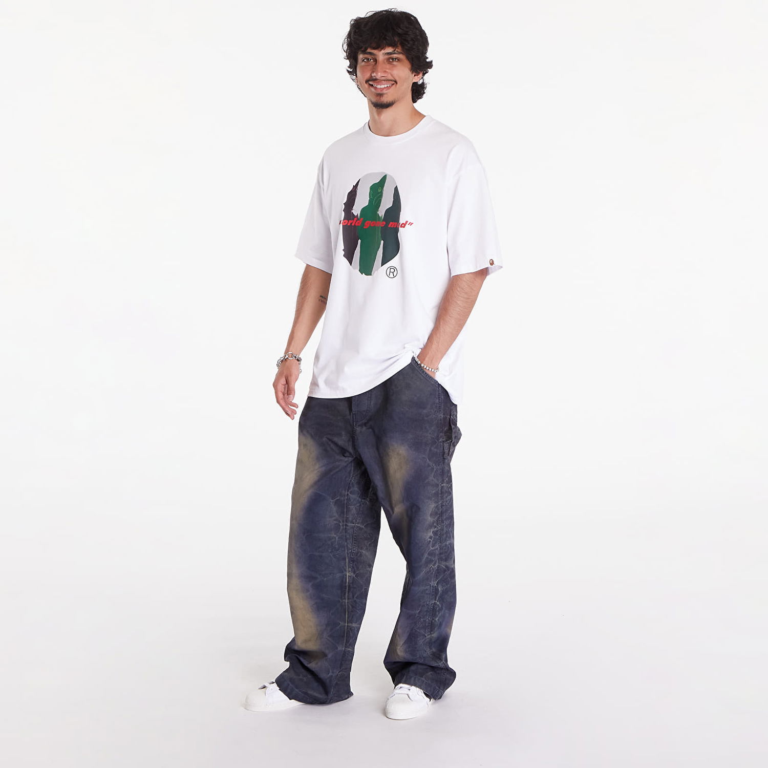 Majica BAPE A BATHING APE Shark Shinji Ape Head Relaxed Fit Tee Bela | 001TEK301328MWHT, 1