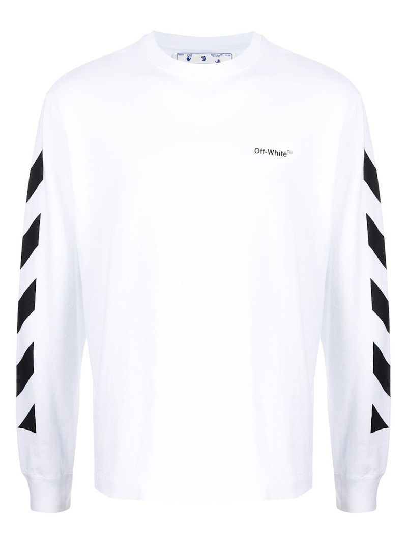 Majica Off-White Diagonal Helvetica Long Sleeve T-Shirt Bela | OMAB064C99JER0010110