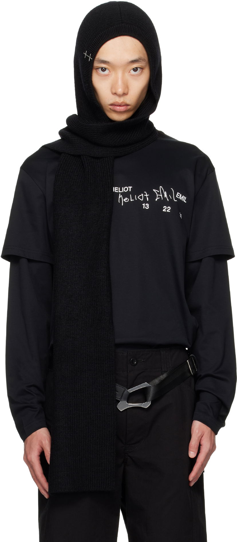 Šala HELIOT EMIL HELIOT EMIL Phos Hooded Scarf Črna | AW25_16_138_BLK01