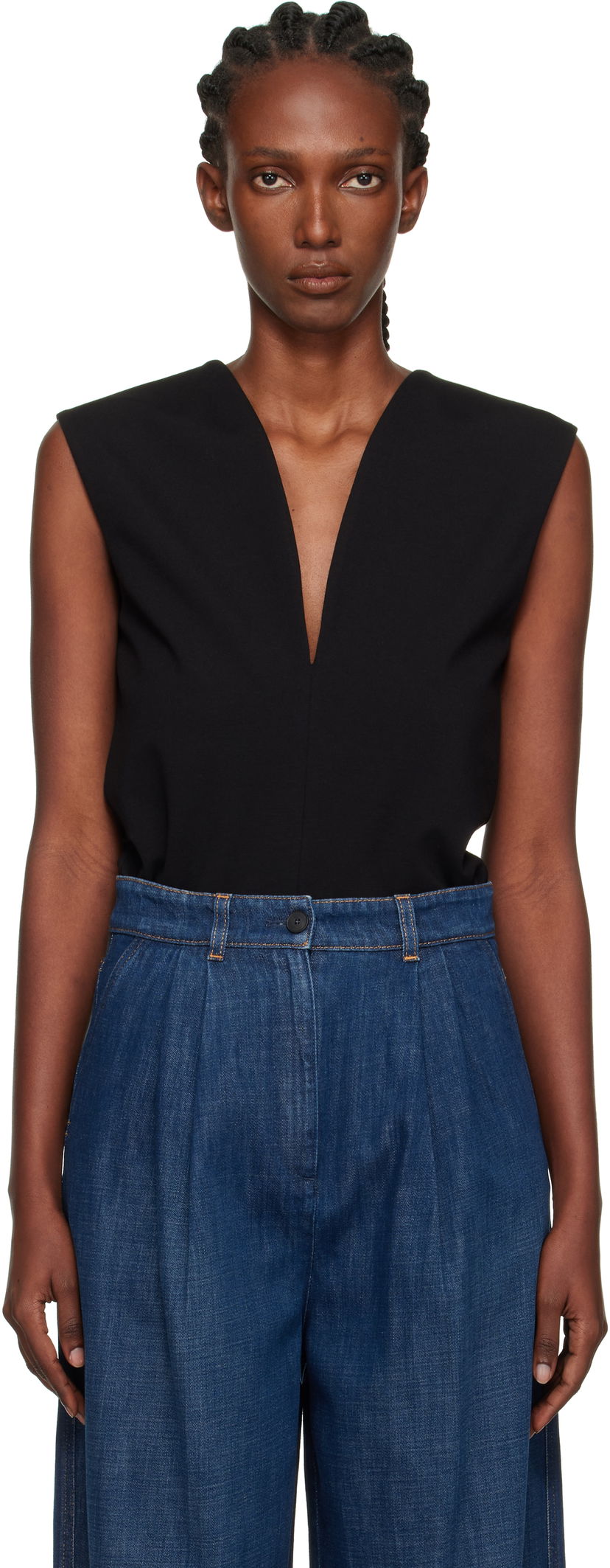 Majica brez rokavov LANVIN Lanvin Jersey Plunging Neckline Top Črna | RW-TO0006-6109-E25