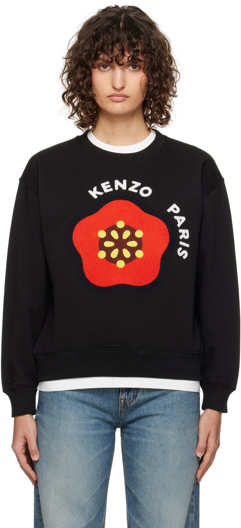 Pulover KENZO Black Pop Embroidered Sweatshirt Črna | FF52SW1894MF