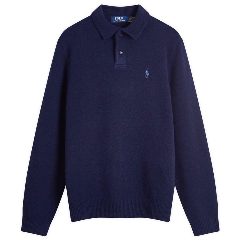 Polo majica Polo by Ralph Lauren Knitted Long Sleeve Polo Shirt Modra | 710946141001