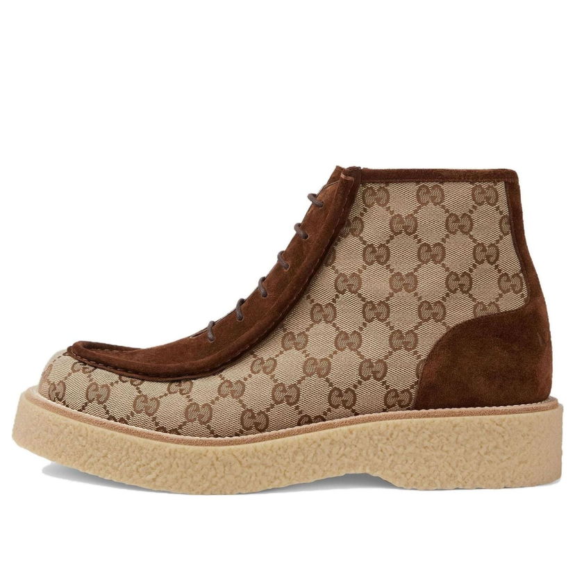 Superge in čevlji Gucci Canvas Suede Lace-up Ankle Boots Rjava | 762197-FACJX-9742