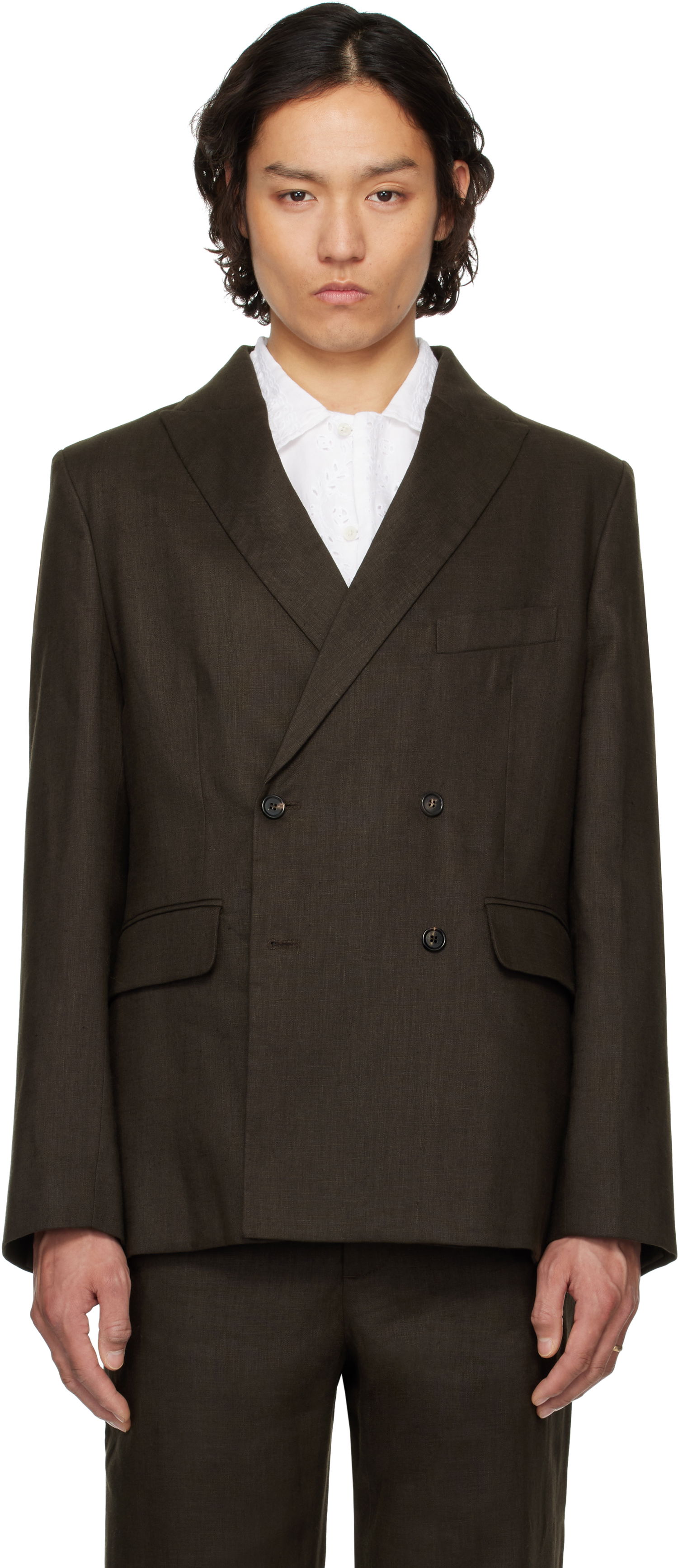 Plašči Bode Bode Linen Double-Breasted Blazer Rjava | MRS25SJ011, 0
