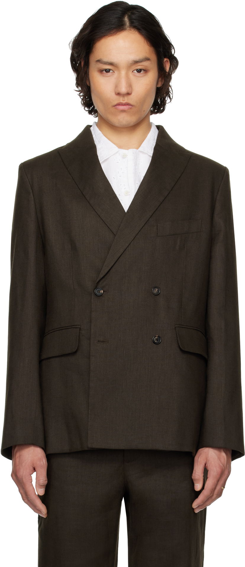 Plašči Bode Bode Linen Double-Breasted Blazer Rjava | MRS25SJ011