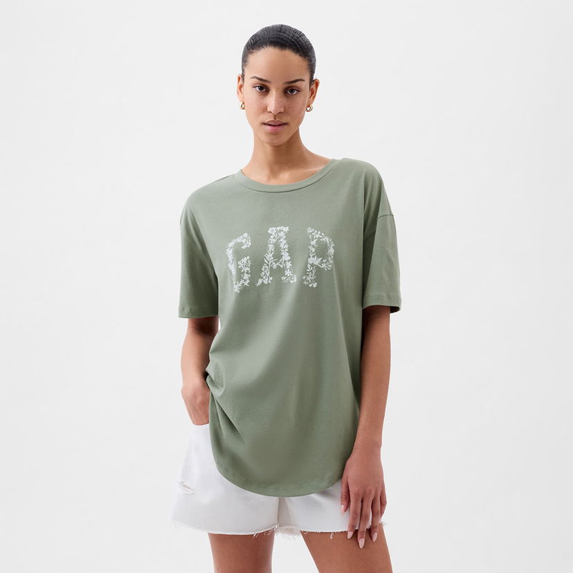 Majica GAP Logo Boyfriend Tee Sage Zelena | 875093-00