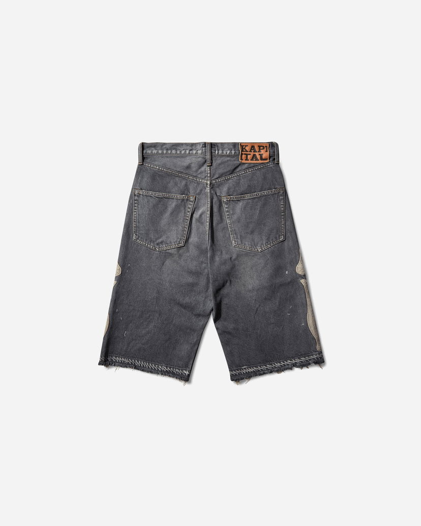 Kratke hlače KAPITAL 14oz Denim 5P Shorts with Bone Applique Siva | EK-1449SPA PRO