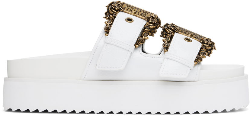 Superge in čevlji Versace Versace Jeans Couture Baroque Buckle Arizona Flat Sandals Bela | E78VA3SM1_EZS539