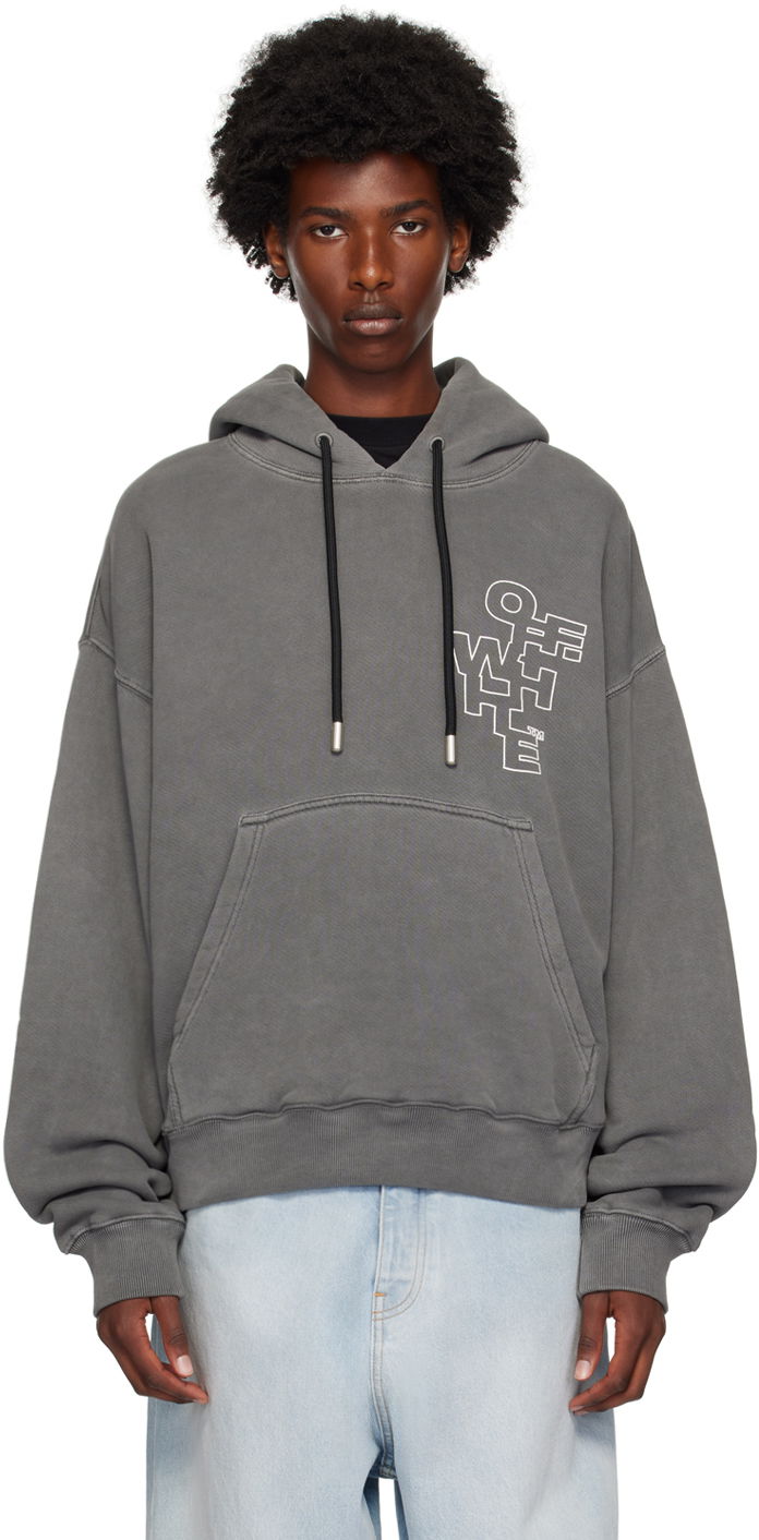 Pulover Off-White Gray Outline Arrow Skate Hoodie Siva | OMBB085F24FLE0071001