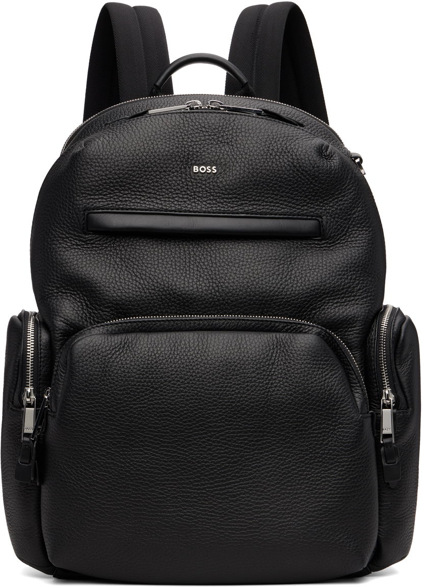 Nahrbtnik BOSS BOSS Leather Backpack with Zipped Side Pockets Črna | 50552436