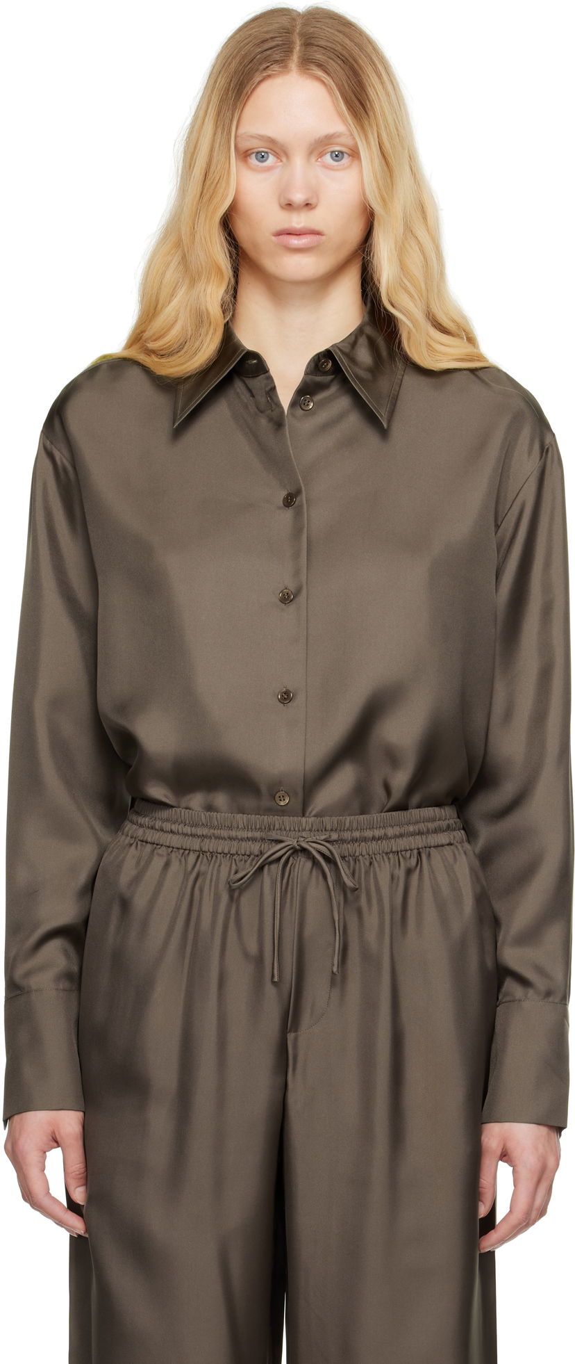 Srajce Róhe Signature Elongated Silk Shirt Rjava | 415-19-085
