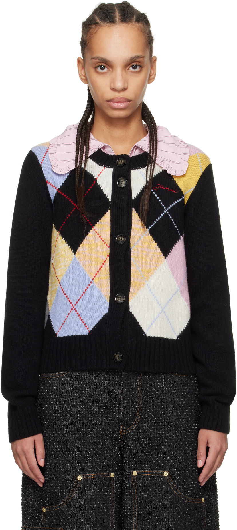 Pleteni pulover GANNI GANNI Harlequin Knit Cardigan Večbarvna | K2380