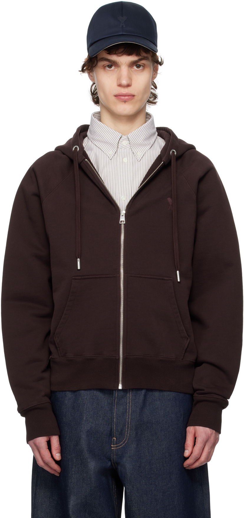 Pulover AMI AMI Paris Ami de Coeur Zip-Up Hoodie Rjava | HSW474.747