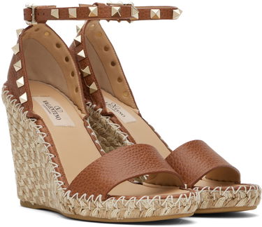 Nega čevljev Valentino Valentino Garavani Double Rockstud Grainy Calfskin Wedge Espadrilles Rjava | 6W2S0090FEQ, 3