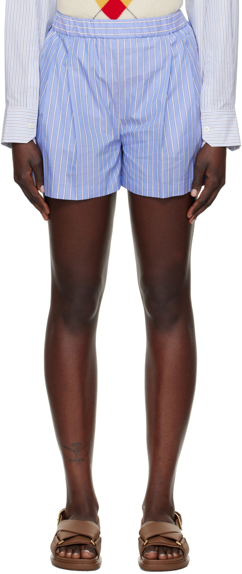 Kratke hlače Marni Marni Striped Shorts Modra | PAMA0553S0 UTC455