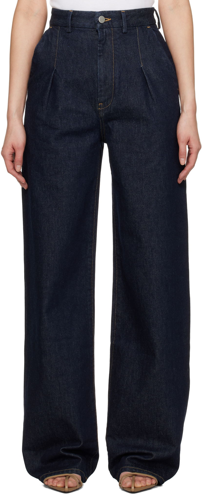 Kavbojke Loulou de Saison Loulou de Saison Attu Pleated Wide-Leg Jeans Modra | ATTU