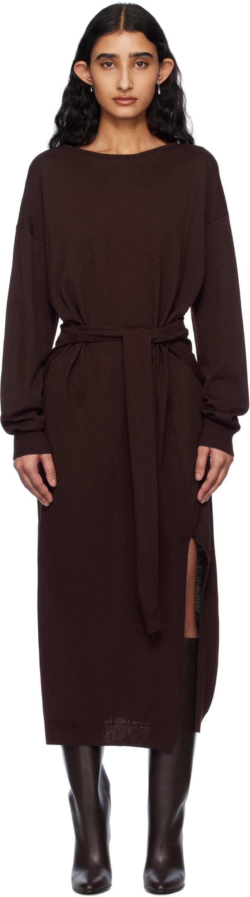 Obleke LEMAIRE LEMAIRE Trompe L'Oeil Knit Maxi Dress Bordo | DR1093 LK087