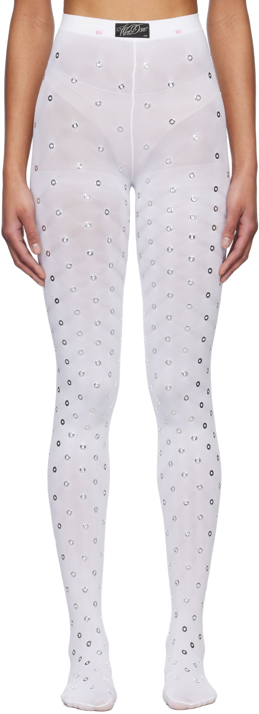 Nogavice We11done We11done Eyelet Tights Bela | WD-LE0-25-284-W-WH