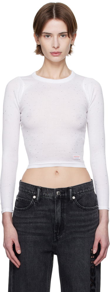 Krop-top Alexander Wang Alexander Wang Crystal Long Sleeve T-Shirt Bela | WL003AT, 0