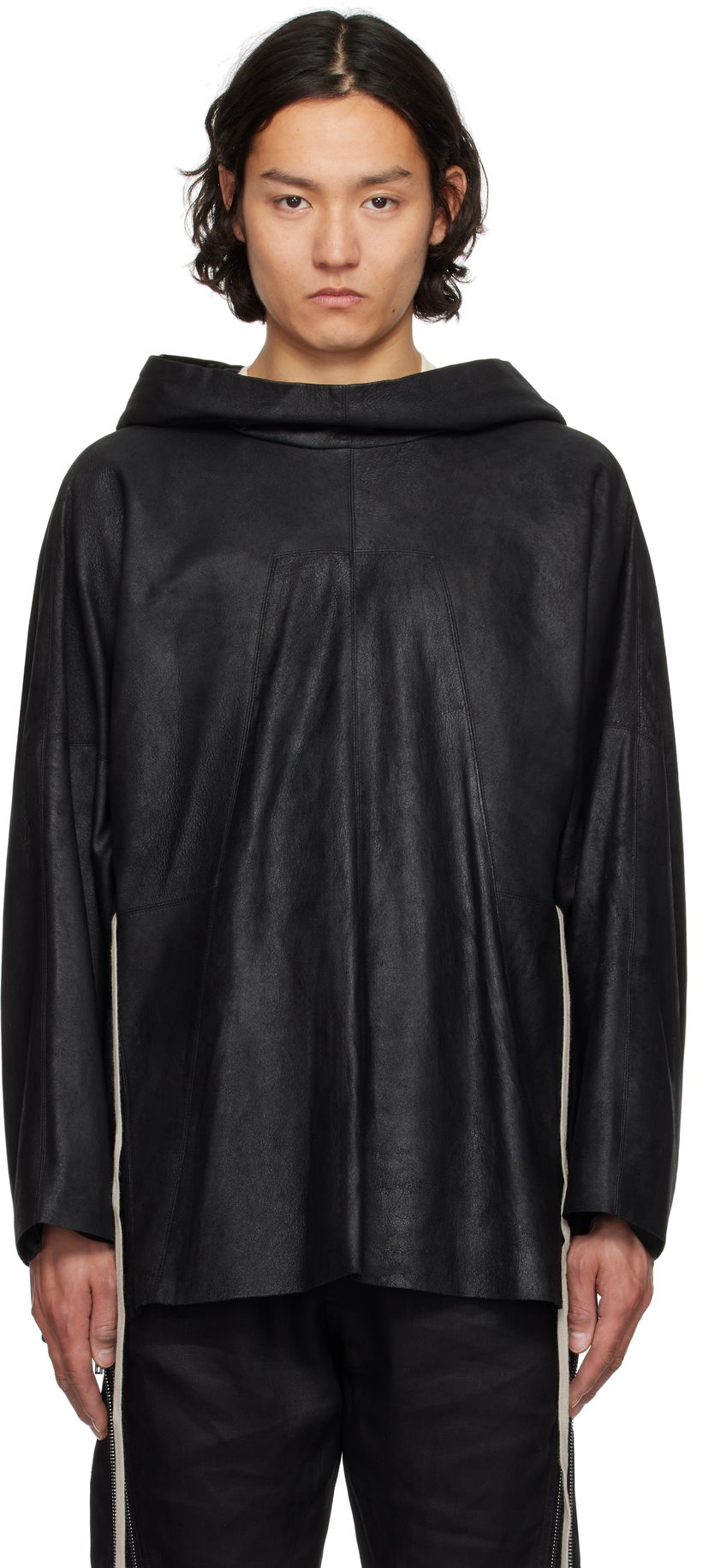Pulover Rick Owens Rick Owens Hollywood Hooded Tunic Leather Jacket Črna | RR01E5702 LBA