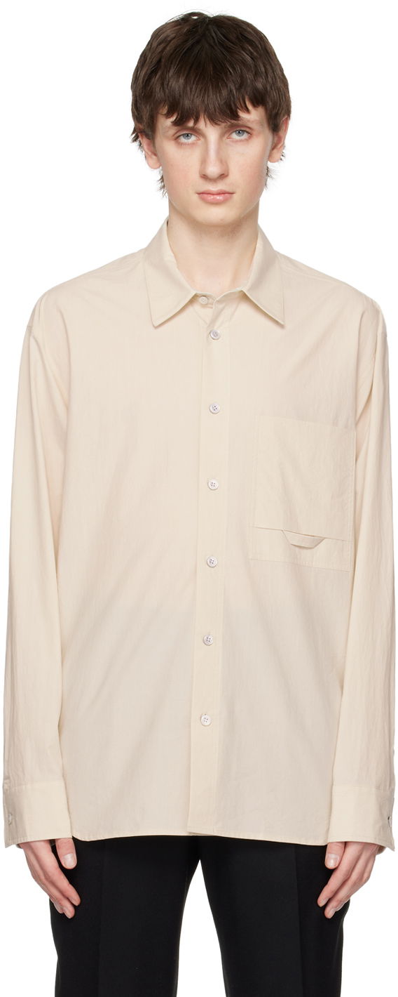 Srajce Solid Homme Embroidered Long-Sleeve Button-Up Shirt with Flap Chest Pocket Bež | S231SH26
