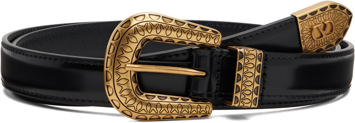 Pasovi Valentino VLogo Signature Brushed Calfskin Belt by Valentino Garavani Črna | 7Y2T0SQ9QBH, 0