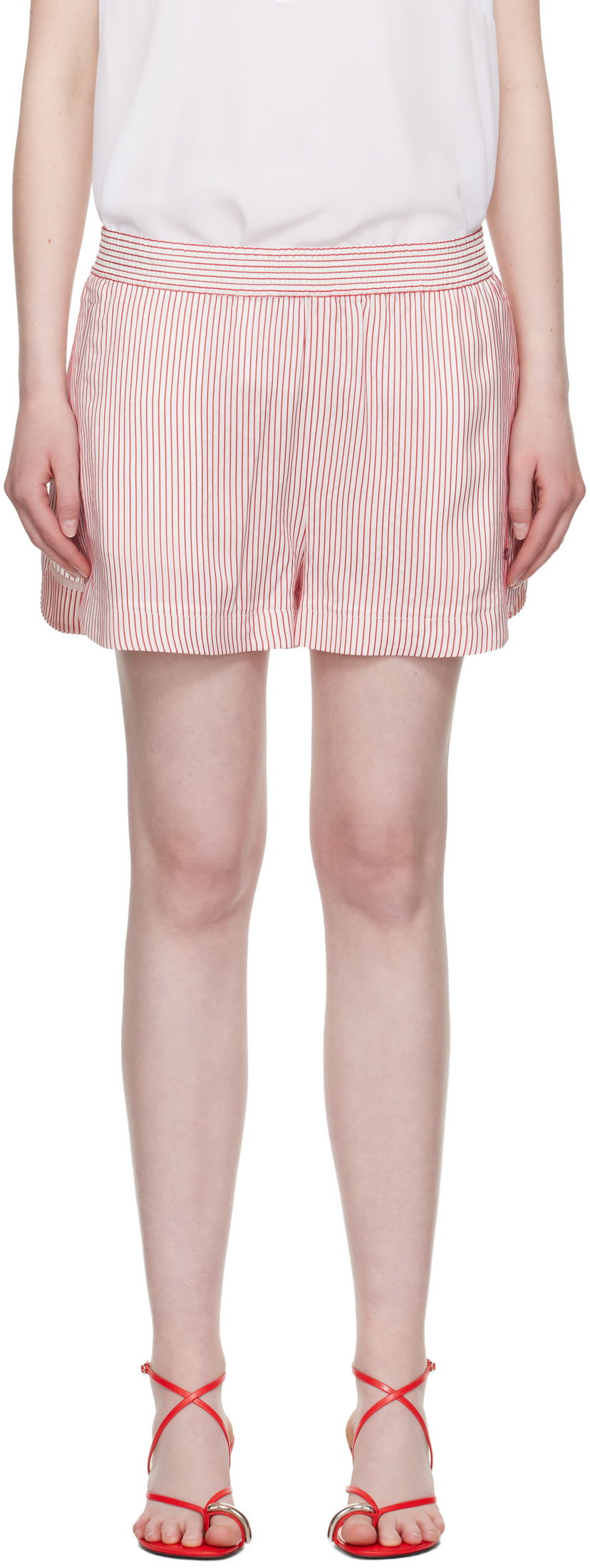 Kratke hlače Stella McCartney Stella McCartney Striped Elasticated Shorts Rdeča | 6402953FR210