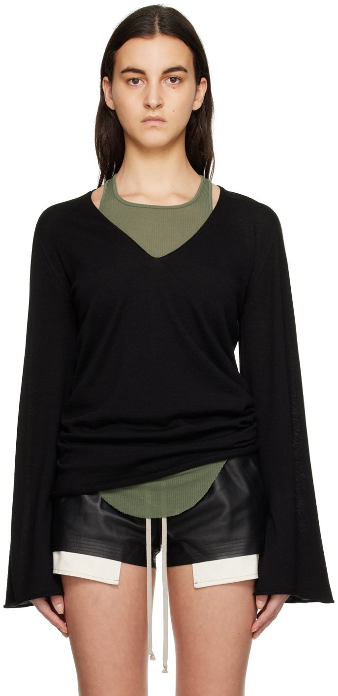 Pleteni pulover Rick Owens V-Neck Long Sleeve Sweater Črna | RP01C5616 M