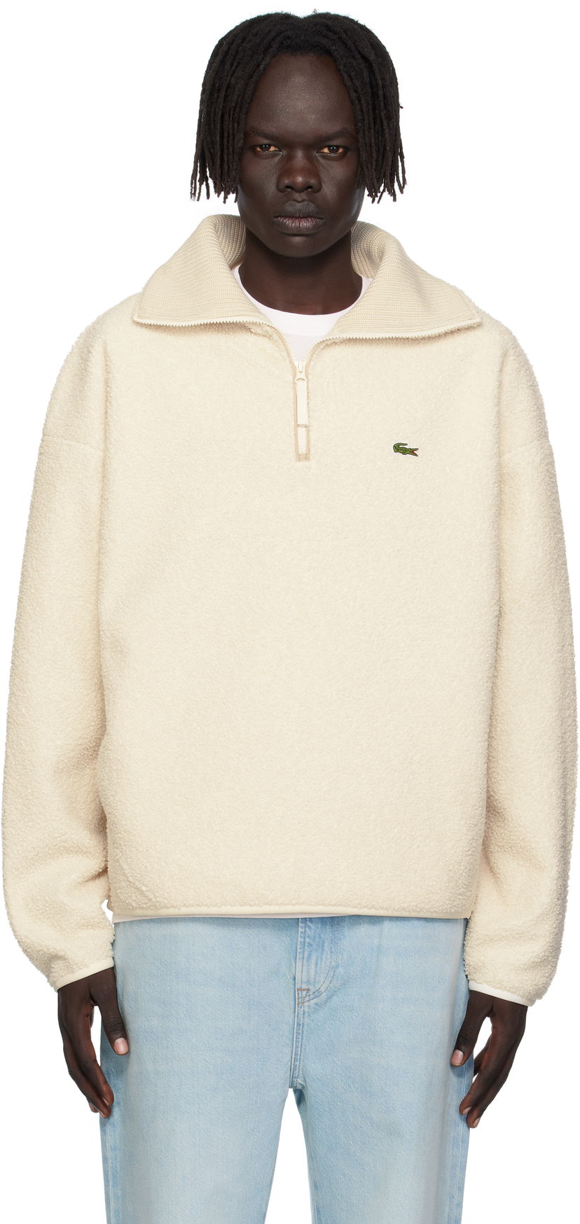 Pulover Lacoste Lacoste High Zipped Neck Sweatshirt Bež | SH5500_XFJ