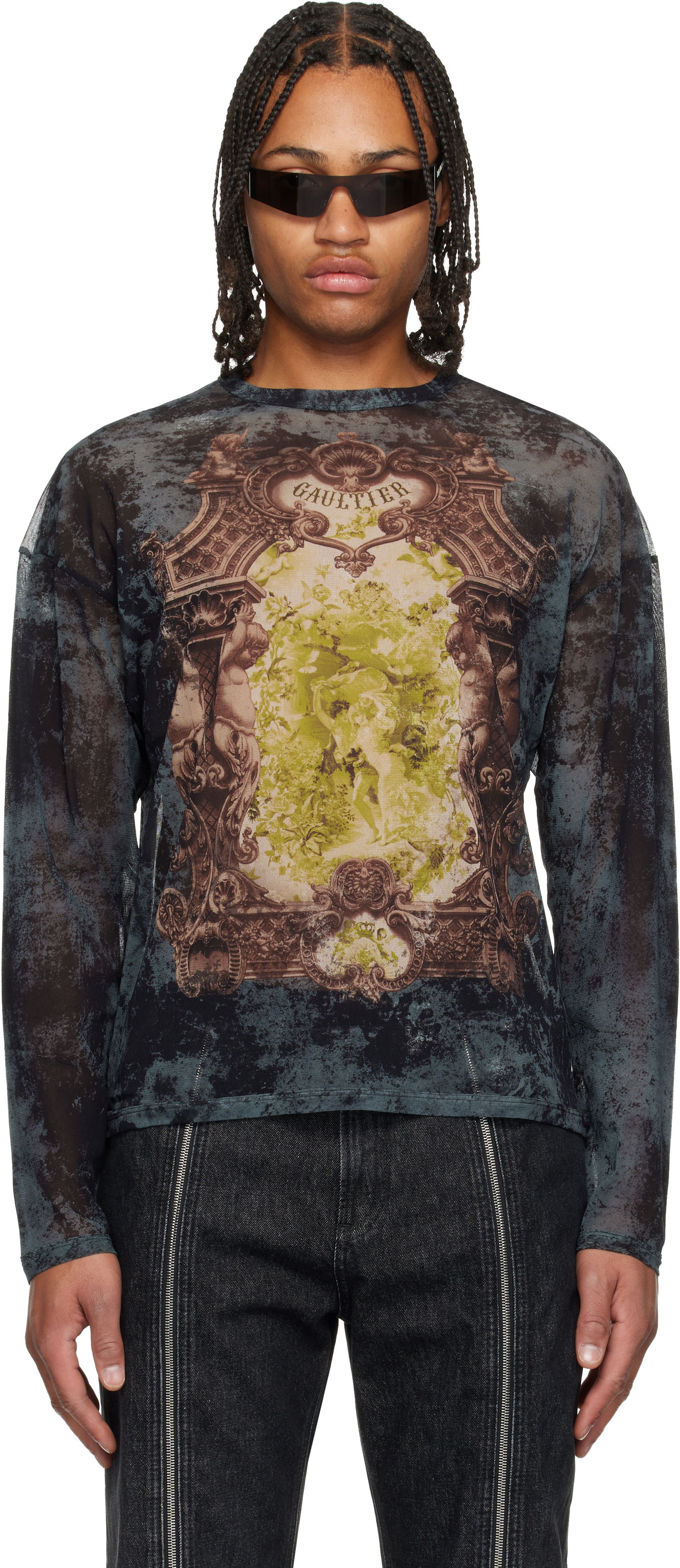 Majica Jean Paul Gaultier The Oversized Médaillon Printed Mesh Long Sleeve Top Večbarvna | 25/04-W-TO340-M006P-005740, 0