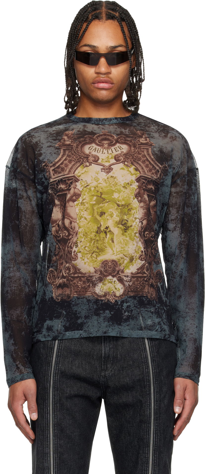Majica Jean Paul Gaultier The Oversized Médaillon Printed Mesh Long Sleeve Top Večbarvna | 25/04-W-TO340-M006P-005740