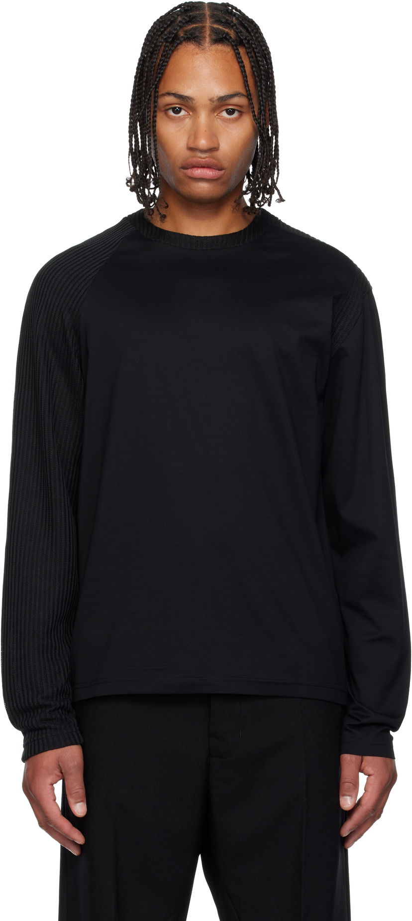 Majica HELIOT EMIL Obscura Long Sleeve T-Shirt with Ribbed Details Črna | AW25_M_09_152_BLK01