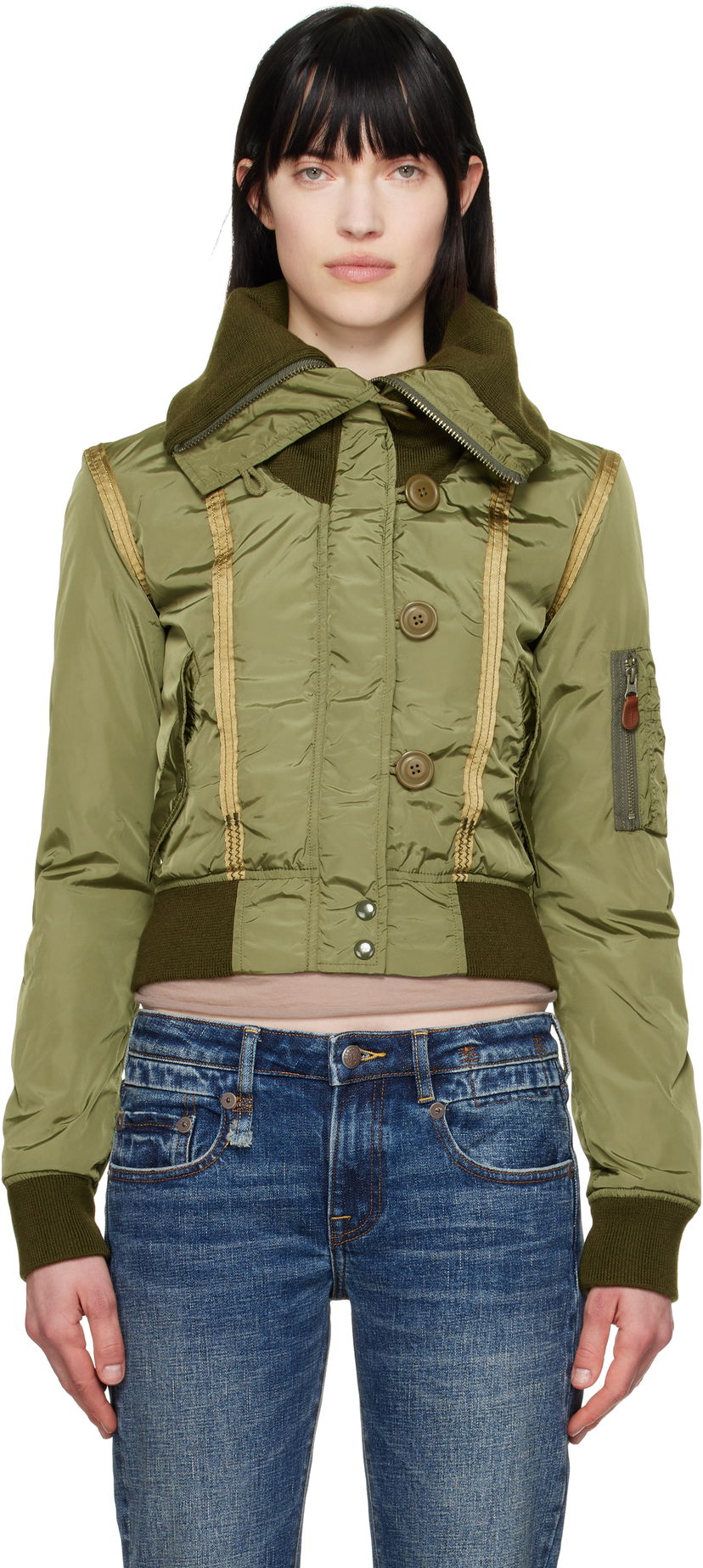 Bomber jakna R13 R13 High Neck N2B Shrunken Bomber Jacket Zelena | R13WR348-R448B