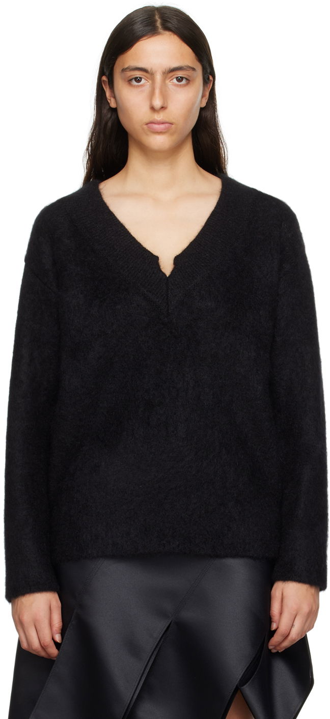 Pleteni pulover We11done We11done V-Neck Knit Sweater Črna | WD-KT3-23-658-W-BK