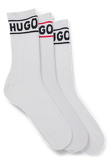 Nogavice BOSS HUGO Three-Pack Short Socks with Logo Bela | 50517669