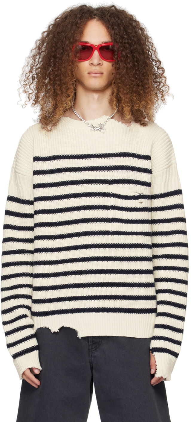 Pleteni pulover Marni Striped Sweater Bela | GCMG0360Q0 UFC532